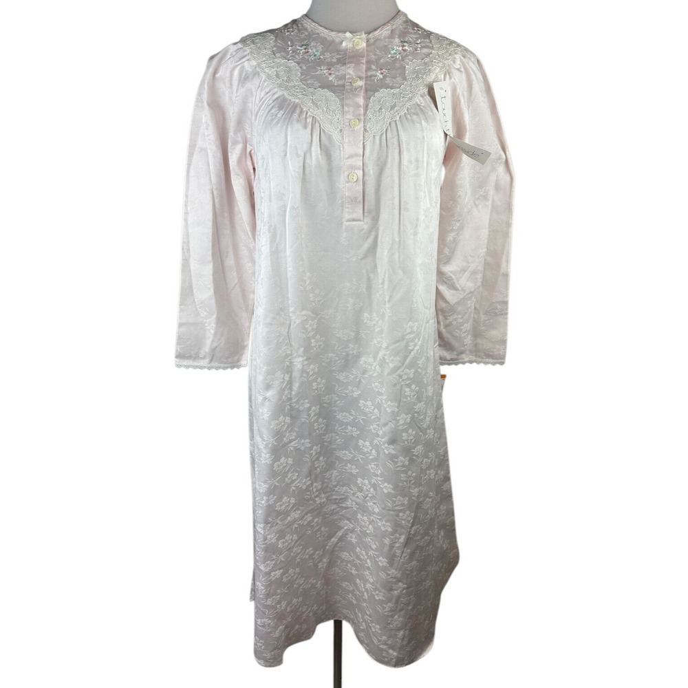 New Miss Elaine Floral Nightgown Country Cottage Lace Long Maxi Pj's Pink Small - Picture 15 of 16